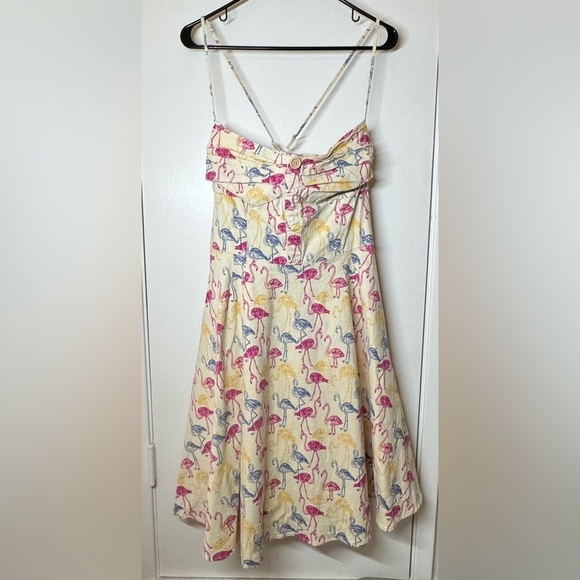 Collectif Retro Flamingo Novelty Swing Fit & Flare Yellow Blue Pink Dress 4XL - Picture 2 of 16